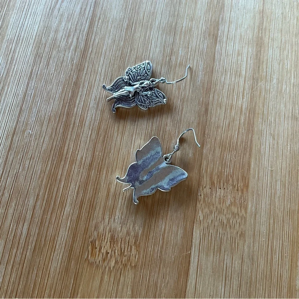 Hand Crafted Earrings Butterfly Faery Charm Antique Silver Fairy Faerie Dangle